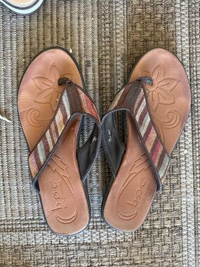 boc Striped Fabric & Brown Leather Thong Sandals